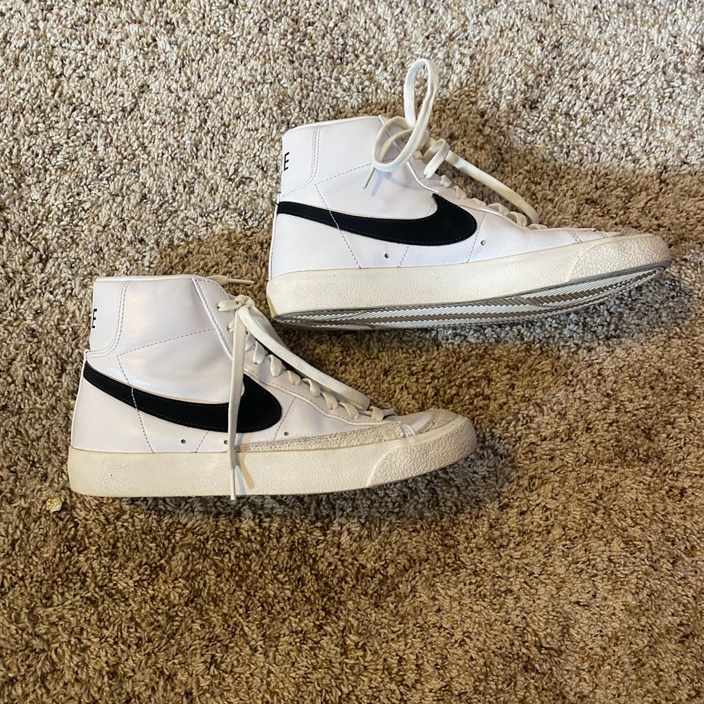 Nike White and Black High-Top Sneakers with Canvas Upper